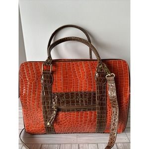 Samantha Brown Large Croc Travel Bag Weekend Tote Orange Brown 5 Sections *READ*